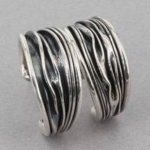 RARE Vintage Silpada 1&quot; Oxidized Folded Sterling Wrinkled Hoop Earrings P0804 - £47.07 GBP