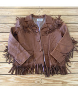 Vintage Jo-Kay Suedes Women’s Fringe leather jacket size Xs Brown Sf20 - £108.39 GBP