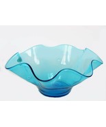 Vtg Blenko Handcraft Blue Art Glass Bowl Ruffled Pinched Edge MCM  - $49.99