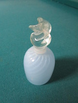 Bohemian Perfume bottle, light blue light frosted glass, clear topper, 3... - $44.55