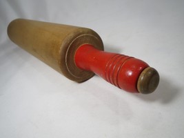Vintage Rolling Pin Red Handle Baking Cooking Kitchen Decor Great Shape - $21.78