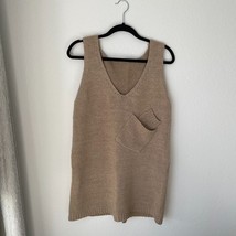 Handmade Knit Sleeveless Sweater Vest Tunic Dress w Front Pockets Size M L 10 12 - £17.98 GBP