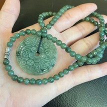 Carving Floral Donut Lucky Circle of Life Happy Round Jade Bead Necklace Grade A - $299.00