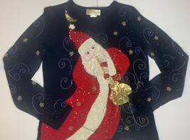 Ugly Christmas Sweater Jazz Santa Sequins Festive Size M Susan Bristol - £23.28 GBP