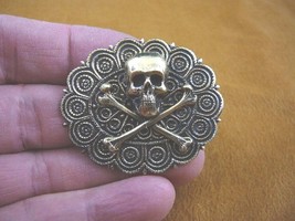 B-SKULL-20) Skull cross crossbones Dia de los muertos scrolled brass pin pendant - £15.76 GBP