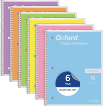 Spiral Notebook, 1 Subject, College Ruled Paper, 8 X 10-1/2 Inch, Set of 6 - $13.33