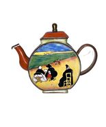 Vtg Miniature Teapot Hand Painted Enamel Copper Brass Women Beach Scene ... - $27.00