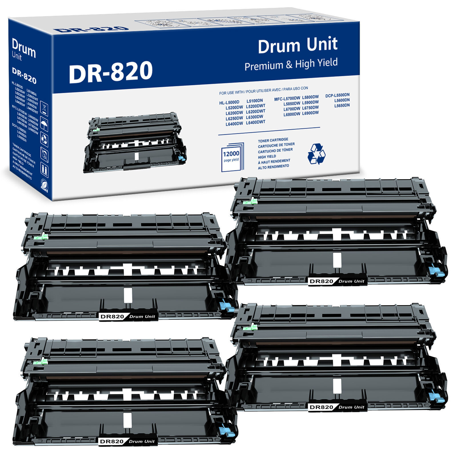 4 Pack Dr820 Drum Unit Compatbile For Brother Hl-L6200Dw Mfc-L5800Dw Mfc-L5900Dw