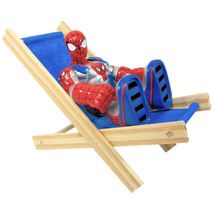 Handmade Toy Folding Lounge Chair, Wood and Shades of Blue Fabric  - £5.55 GBP