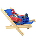 Handmade Toy Folding Lounge Chair, Wood and Shades of Blue Fabric  - £5.45 GBP