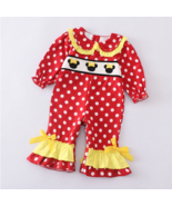 NEW Boutique Minnie Mouse Baby Girls Smocked Red Romper Jumpsuit  - £3.76 GBP+