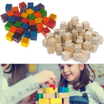 36 Craft Blocks Natural Wooden Cubes Assorted Color Hardwood Square Wood... - $19.99