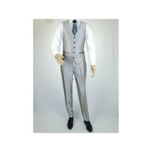 Men Tuxedo Formal Suit ROYAL DIAMOND Slim Fit 3Pc Vested shiny Satin SL82 Silver image 7