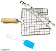 Roasting Net with Wooden Handle, Silicone Oil Brush and Stainless Steel ... - $21.87