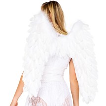 Large Angel Wings White Feathered Marabou Trim Elastic Straps Costume 5081 - £38.75 GBP