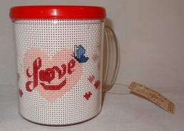 New Valentine Love Hearts Coffee Cup Mug 10oz Finished Cross Stitch Handmade - £23.04 GBP