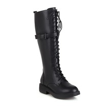 New Women Knee High Boots Low Heels Lace-up Silver White Punk Knight Boots Femal - £110.06 GBP