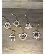 Wooden Christmas Tree Ornaments Set of 6 Wooden Craved Hanging Craft Dec... - $5.51