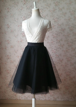 Black Tulle Midi Skirt Outfit Women A-line Plus Size Tulle Tutu Skirt image 2
