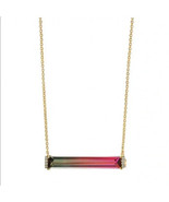 Kate Spade Pink Green Ombré Bar Pendant Necklace Bicolor Tourmaline Crys... - £39.34 GBP