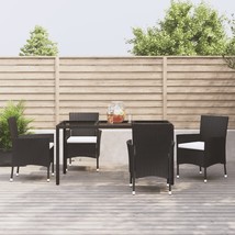 5 Piece Garden Dining Set with Cushions Black Poly Rattan - £266.58 GBP