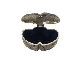 Vintage Silver Tone Metal Trinket Jewelry Box Double Heart Shaped Velvet Lined - £15.53 GBP