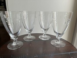 4 Fostoria Iced Tea Water Glasses NoseGay Pattern Crystal Cut Floral - £20.35 GBP