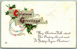 Christmas Greetings Holly Poem Embossed 1912 DB Postcard G12 - $4.42