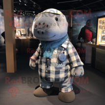 Silver Stellar&#39;S Sea Cow mascot costume character dressed with a Flannel Shirt a - $1,229.00