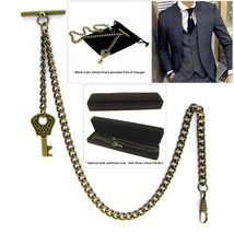 Bronze Albert Pocket Watch Chain for Men with Vintage Key Design Fob T Bar AC18 - £14.34 GBP+
