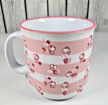 Hello Kitty Strawberry Milk 20 oz White Pink Striped Coffee Mug Cup - $220.33 MXN