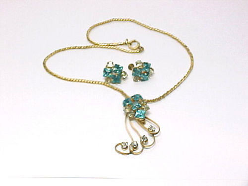 Primary image for 12K Gold Filled Vintage HARPER Blue and Clear Rhinestone JEWELRY SET 