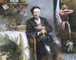 Pino S/N Embell Stretched Canvas &quot;Fleeting Moments&quot; Old man smoke pipe 32x40coa - £2,689.84 GBP