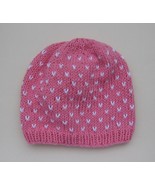 pink eco cotton demi-season beanie with white dots, pink cotton hat with... - £11.45 GBP+