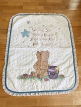 Vtg Cross Stitch Baby Quilt  Winnie The Pooh 44&quot; x 35&quot; Pooh&#39;s Wishing Star - £31.36 GBP