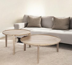 Set of Two Brown Solid Wood Round Nested Coffee Tables - $1,222.29