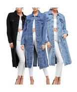Women&#39;s Long Casual Maxi Length Denim Cotton Coat Oversize Button Up Jea... - £33.53 GBP