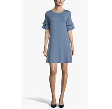 JPR Womens Large Blue Slate Double Ruffle Sleeve Shirt Dress NWT F23 - $28.41