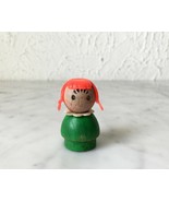 Vintage Fisher Price Little People-Little Girl Red Hair Pigtails Green W... - $9.45