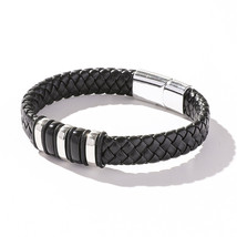 Fashion Simple Natural Stones Beads Handmade Woven Leather Wrap Bracelet Men Met - £8.68 GBP