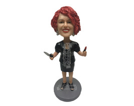 Custom Bobblehead Lady Hairstylist Wearing A Jacket Over Her Strapless T-Shirt - - £66.34 GBP