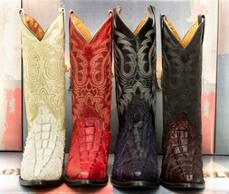 Mens Western Boots Crocodile Ostrich Pattern Leather Cowboy Rodeo J Toe Botas - £85.71 GBP