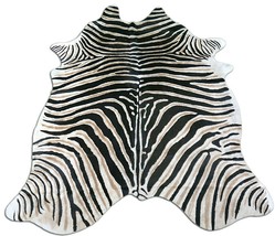 Zebra Print Cowhide Rug Size: 7 X 6&#39; Genuine Zebra Print Cow Hide Rug  - £236.61 GBP