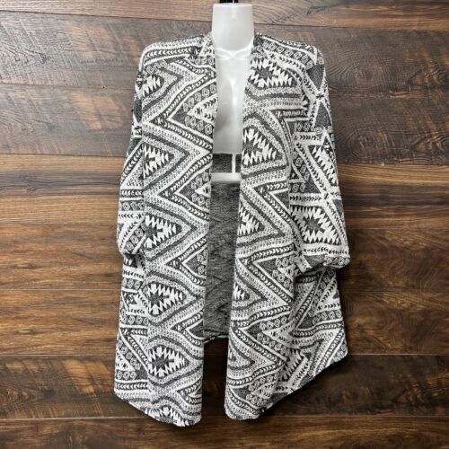 DIVIDED CARDIGAN Open Sweater Women Small Gray White Black Aztec Tribal ... - $12.11