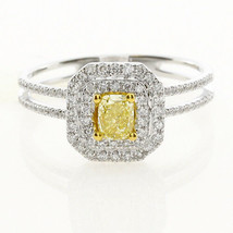 Real 0.75ct Natural Fancy Yellow Diamonds Engagement Ring 18K Solid Gold Cushion - £1,668.76 GBP