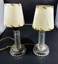 Pair of 11 3/4" Very Nice Vintage Table Lamps, Cut Clear Glass 1950s - $59.39
