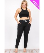 Plus Size Crop Tank Top &amp; Ruched Pants Set - $27.00