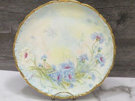 T &amp; V Limoges Hand Painted Cabinet Plate 10.25&quot; Blue Carnations Flowers  - £23.68 GBP