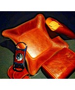 Brizard and Co Brown Antique Saddle Leather Valet Tray , cigar case and ... - $345.00