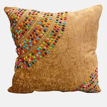Brown Multicolor Set of 5 Ethnic Beaded Embroidered Cushion Covers 16 inches - £30.06 GBP